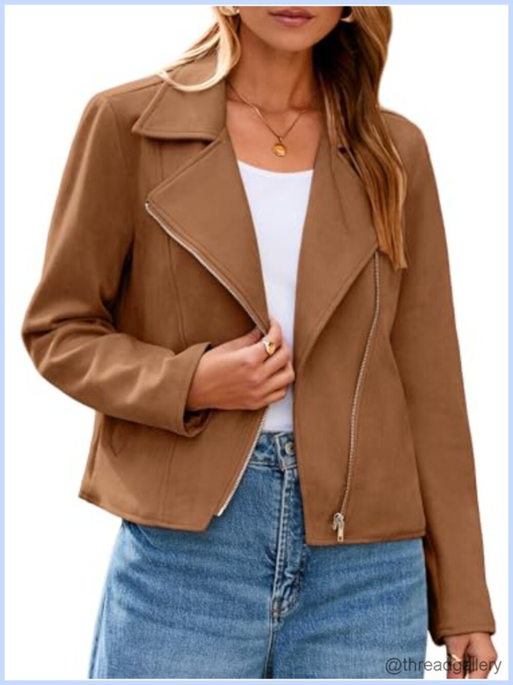 Faux Suede Cropped Moto Jacket Women Long Sleeve Zipper Biker Fall Outfit
